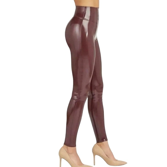 SPANX Leggings Faux Vegan Patent Leather Womens Ruby M L Hidden Waistband New - Picture 6 of 16